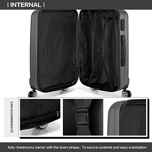 Kono Maleta de Cabina de ABS de 20 Pulgadas con Esculpido en Forma Vertical,4 Ruedas (39L,Gris)