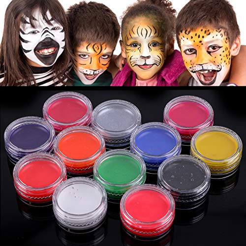 Konsait Pinturas Cara para Niños, Seguridad no tóxica Pintura Facial maquillaje niños, 24 Colores Crayons de Pintura y UV Luz body paint y plantillas Pinceles para Halloween Fiestas, Navidad, Cosplay