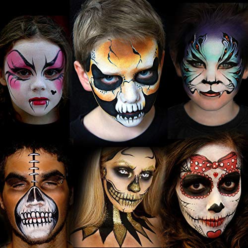 Konsait Pinturas Cara para Niños, Seguridad no tóxica Pintura Facial maquillaje niños, 24 Colores Crayons de Pintura y UV Luz body paint y plantillas Pinceles para Halloween Fiestas, Navidad, Cosplay