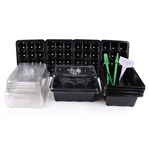 KORAM 10 Sets Bandeja de Inicio de Semillas 120 células Bandeja de Semillas Kit de germinación de Inicio de Semillas de jardín con Domo y Base más Etiquetas para Plantas Kit de Herramientas manuales