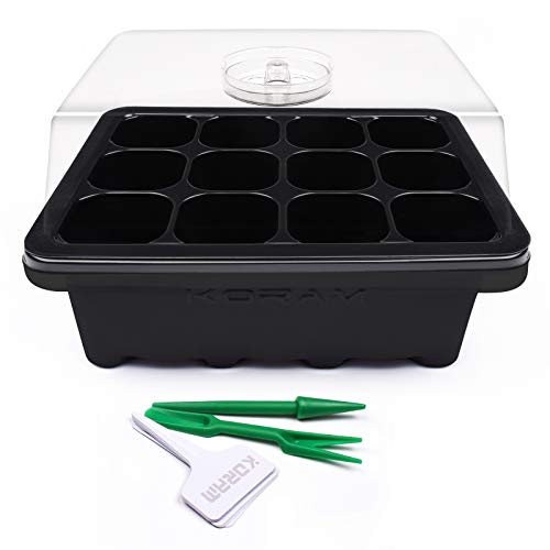 KORAM 10 Sets Bandeja de Inicio de Semillas 120 células Bandeja de Semillas Kit de germinación de Inicio de Semillas de jardín con Domo y Base más Etiquetas para Plantas Kit de Herramientas manuales