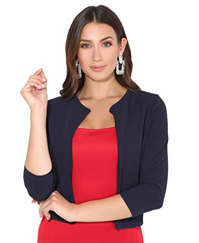 KRISP Bolero Mujer Fiesta Tallas Grandes Torera Chaqueta Corta Boda Elegante Noche Vestir Manga, Azul Marino - (5026), 38 EU (10 UK), 5026-NVY-10