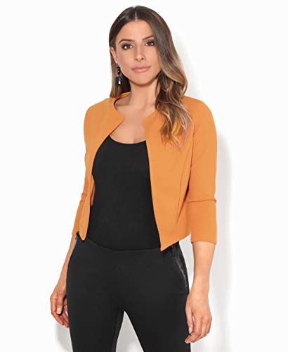 KRISP Bolero Mujer Fiesta Tallas Grandes Torera Chaqueta Corta Boda Elegante Noche Vestir Manga, Mostaza - (5026), 48 EU (20 UK), 5026-MSTD-20