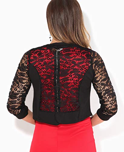 KRISP Bolero Mujer Fiesta Tallas Grandes Torera Chaqueta Corta Boda Elegante Noche Vestir Manga, (Negro (5159), ML), 5159-BLK-ML