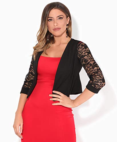 KRISP Bolero Mujer Fiesta Tallas Grandes Torera Chaqueta Corta Boda Elegante Noche Vestir Manga, (Negro (5159), ML), 5159-BLK-ML