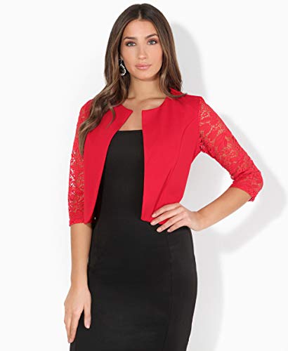 KRISP Bolero Mujer Fiesta Tallas Grandes Torera Chaqueta Corta Boda Elegante Noche Vestir Manga, (Rojo (9330), SM), 9330-RED-SM
