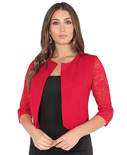 KRISP Bolero Mujer Fiesta Tallas Grandes Torera Chaqueta Corta Boda Elegante Noche Vestir Manga, (Rojo (9330), SM), 9330-RED-SM