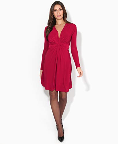 KRISP Vestido Mujer Corto Talla Grande Boda Noche Manga Cóctel Fiesta Elástico Plisado Elegante Ceremonia, (Rojo Oscuro (9878), 48 EU (20 UK)), 9878-DK/RED-20