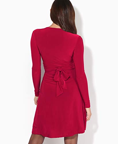 KRISP Vestido Mujer Corto Talla Grande Boda Noche Manga Cóctel Fiesta Elástico Plisado Elegante Ceremonia, (Rojo Oscuro (9878), 48 EU (20 UK)), 9878-DK/RED-20