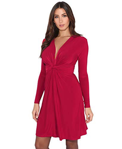 KRISP Vestido Mujer Corto Talla Grande Boda Noche Manga Cóctel Fiesta Elástico Plisado Elegante Ceremonia, (Rojo Oscuro (9878), 48 EU (20 UK)), 9878-DK/RED-20