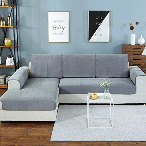 KSWD 1 pcs Mascotas Anti-orina Fundas para sofás, Impermeable Funda de Sofá Niños Antideslizante Cubre para Sofá Anti Manchas Terciopelo, Gris (110X180CM)