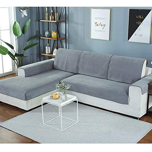 KSWD 1 pcs Mascotas Anti-orina Fundas para sofás, Impermeable Funda de Sofá Niños Antideslizante Cubre para Sofá Anti Manchas Terciopelo, Gris (110X180CM)