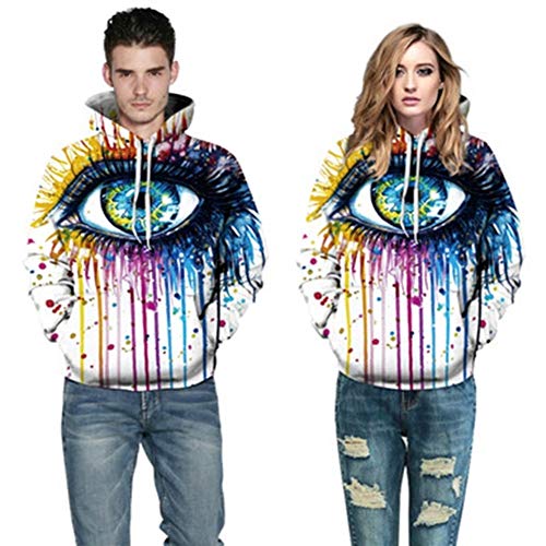 KUANGQIANWEI Hoodies Man Pareja de Hombres y Mujeres más tamaño suéter Encapuchado Grandes Ojos impresión de la Pintada suéter Encapuchado Mens Sweatshirts (Size : S)