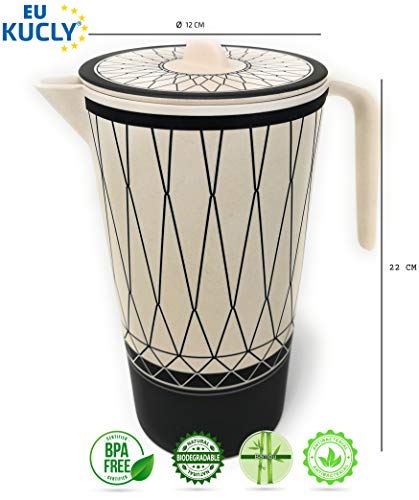 Kucly Jarra de Agua de Fibras de Bambú, Libre de BPA, Biodegradable, Antibacteriano / 1,5 L, Estilo Naif, certificados UE (Naif Style)