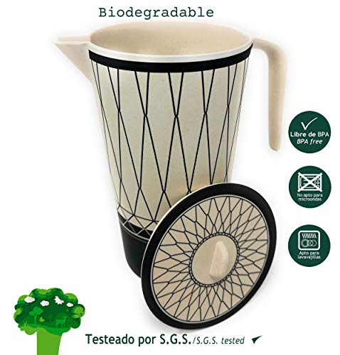 Kucly Jarra de Agua de Fibras de Bambú, Libre de BPA, Biodegradable, Antibacteriano / 1,5 L, Estilo Naif, certificados UE (Naif Style)