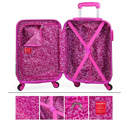 KUKUXUMUSU - Maleta Cabina de Viaje Infantil Juvenil Rígida 4 Ruedas Trolley 55 cm Policarbonato Estampado. Equipaje de Mano. Resistente y Ligera. Mango y Asa. Ryanair. 130750, Color Fucsia