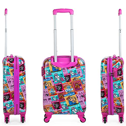 KUKUXUMUSU - Maleta Cabina de Viaje Infantil Juvenil Rígida 4 Ruedas Trolley 55 cm Policarbonato Estampado. Equipaje de Mano. Resistente y Ligera. Mango y Asa. Ryanair. 130750, Color Fucsia