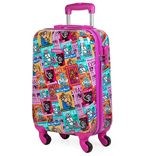 KUKUXUMUSU - Maleta Cabina de Viaje Infantil Juvenil Rígida 4 Ruedas Trolley 55 cm Policarbonato Estampado. Equipaje de Mano. Resistente y Ligera. Mango y Asa. Ryanair. 130750, Color Fucsia