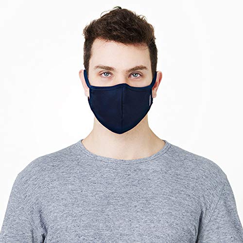 KUMUNDO - Mascarilla higiénica reutilizable certificada para 30 lavados - UNE0065 -Colores Lisos Hombres - Talla L (Marino)