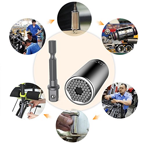 Kusonkey Llave de Tubo Universal, multifucional llave de vaso de acero al cromo vanadio para tuercas 7-19mm, multiusos y robusto kits de herramientas de reparación profesional para Taladro eléctrico