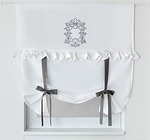 Kutti Cortina Romana Siena con Lazos romántico Volante Bordado Algodon Ancho ca. 100 x Altura 100 cm