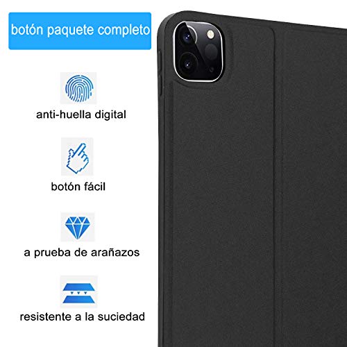 KVAGO Teclado con Funda para iPad Pro 11 2020/2018,Bluetooth Teclado Diseño en Español(Incluyen el ñ) con Inteligente Ultrafino Anti-Scratch Cover Funda para iPad Pro 11 2020/2018,Negro