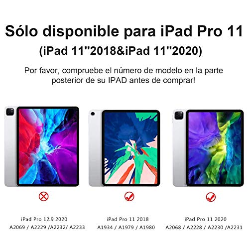KVAGO Teclado con Funda para iPad Pro 11 2020/2018,Bluetooth Teclado Diseño en Español(Incluyen el ñ) con Inteligente Ultrafino Anti-Scratch Cover Funda para iPad Pro 11 2020/2018,Negro