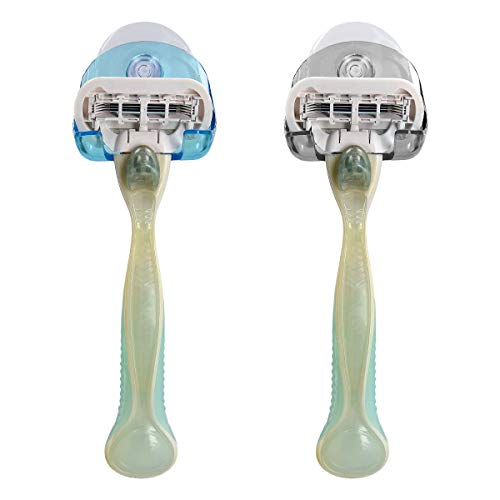 kwmobile 2x Soporte para maquinilla de afeitar con ventosa - Organizador adhesivo para el baño vidrio y azulejos - negro/azul claro/transparente