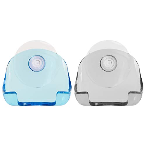 kwmobile 2x Soporte para maquinilla de afeitar con ventosa - Organizador adhesivo para el baño vidrio y azulejos - negro/azul claro/transparente