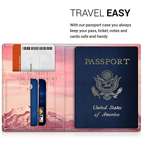 kwmobile Funda para pasaporte de cuero sintético compatible con pasaporte DNI - EStuche con ranuras para tarjetas y Be Happy