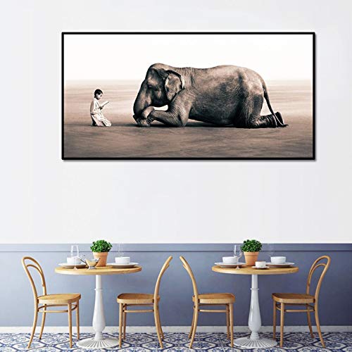 KWzEQ Cuadros de Pintura de Lienzo de Elefante para Sala de Estar Cuadros de decoración Animal Impresiones de Arte Moderno,Pintura sin Marco,30X60cm
