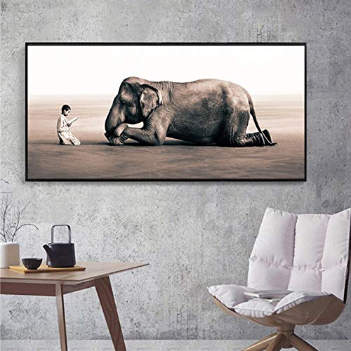 KWzEQ Cuadros de Pintura de Lienzo de Elefante para Sala de Estar Cuadros de decoración Animal Impresiones de Arte Moderno,Pintura sin Marco,30X60cm