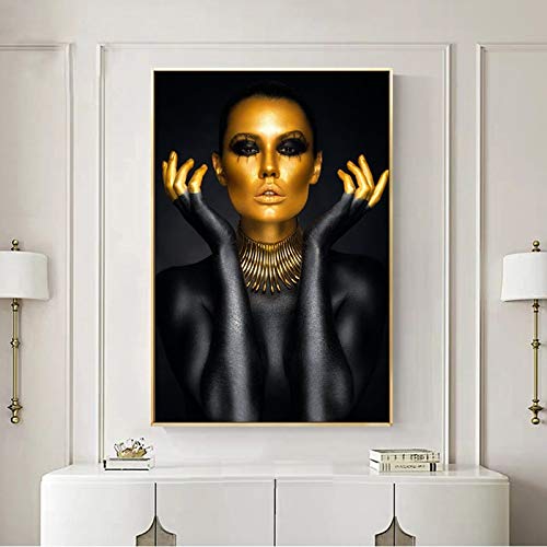 KWzEQ Imprimir en Lienzo Cartel de Mujer de Oro Negro y decoración de Pared para Sala de estar60x90cmPintura sin Marco