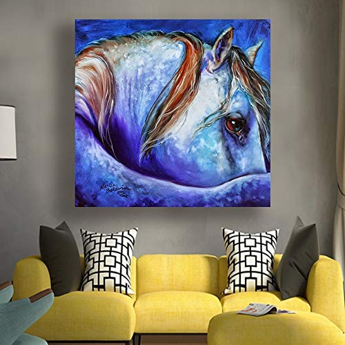 KWzEQ Imprimir en Lienzo Decoración del hogar de la Imagen del Arte de la Pared del Caballo Azul para Carteles de la Sala de estar40x40cmPintura sin Marco