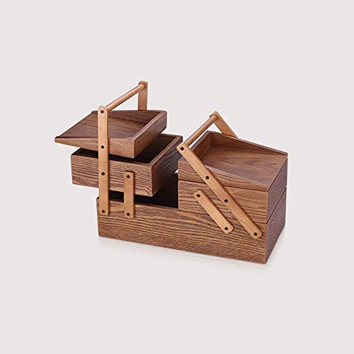 L-YINGZON elemento de almacenamiento de Brown de múltiples capas de madera retro joyería Caja de almacenamiento de los pendientes del collar de la caja cosmética mamá regalo de la abuela Mujer de gran