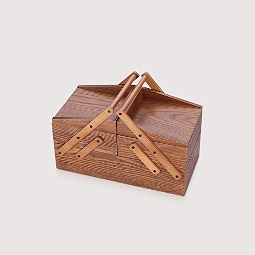 L-YINGZON elemento de almacenamiento de Brown de múltiples capas de madera retro joyería Caja de almacenamiento de los pendientes del collar de la caja cosmética mamá regalo de la abuela Mujer de gran