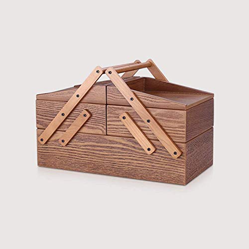 L-YINGZON elemento de almacenamiento de Brown de múltiples capas de madera retro joyería Caja de almacenamiento de los pendientes del collar de la caja cosmética mamá regalo de la abuela Mujer de gran