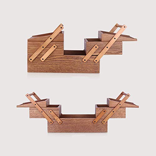 L-YINGZON elemento de almacenamiento de Brown de múltiples capas de madera retro joyería Caja de almacenamiento de los pendientes del collar de la caja cosmética mamá regalo de la abuela Mujer de gran