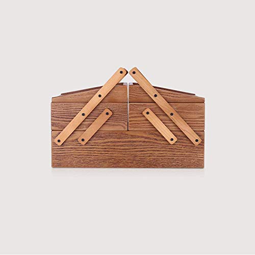 L-YINGZON elemento de almacenamiento de Brown de múltiples capas de madera retro joyería Caja de almacenamiento de los pendientes del collar de la caja cosmética mamá regalo de la abuela Mujer de gran