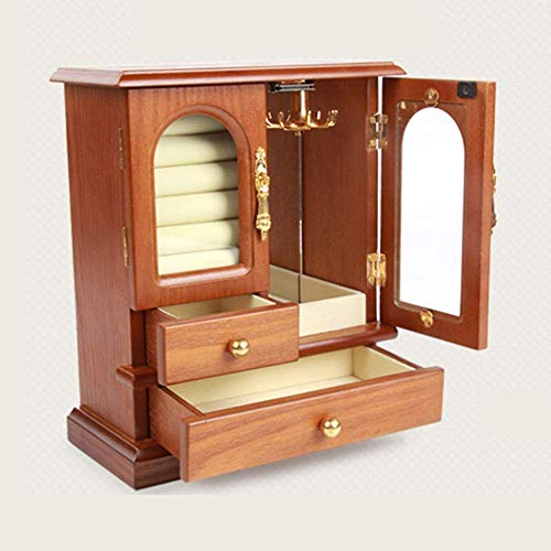 L-YINGZON Elemento de Almacenamiento de Madera de Brown Retro joyería Caja de Almacenamiento de los Pendientes del Collar de la Caja cosmética mamá Abuela Mujer Regalo Dos Doble