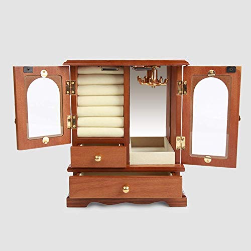 L-YINGZON Elemento de Almacenamiento de Madera de Brown Retro joyería Caja de Almacenamiento de los Pendientes del Collar de la Caja cosmética mamá Abuela Mujer Regalo Dos Doble