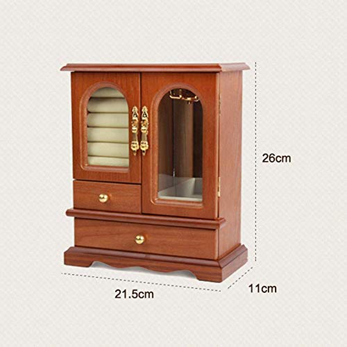 L-YINGZON Elemento de Almacenamiento de Madera de Brown Retro joyería Caja de Almacenamiento de los Pendientes del Collar de la Caja cosmética mamá Abuela Mujer Regalo Dos Doble