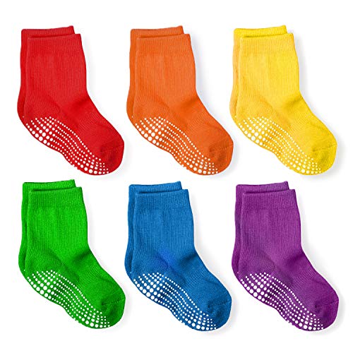 LA Active Calcetines Deportivos Antideslizantes - 6 Pares - Bebé Niño Pequeño Infante Recién Nacido Chicos Chicas Anti Deslizante/Patinazos (Arcoíris, 12-36 Meses)