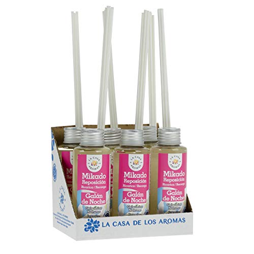 La Casa de los Aromas, Set 6x100ml Ambientadores Mikado Galán de Noche para Reposición con Varillas, Difusor Líquido de Aroma Galán de Noche, Perfume Duradero para el Hogar, Baño, Casa