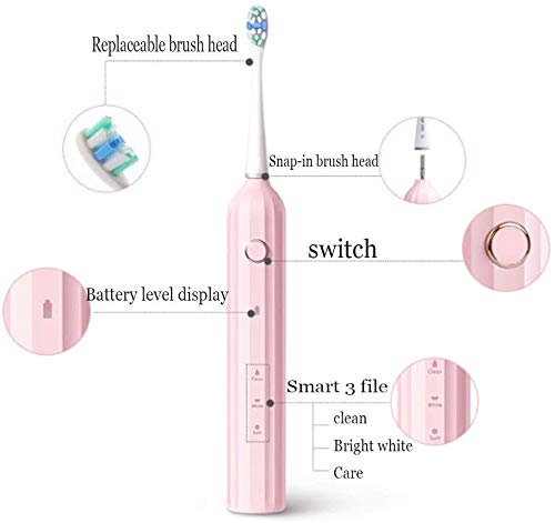 La energía eléctrica del cepillo de dientes, cepillos de dientes Blanqueamiento de Sonic Cepillo de dientes recargable USB con 2 Cabezales de repuesto 3 Cepillado Modos IPX7 impermeable for viajes Adu