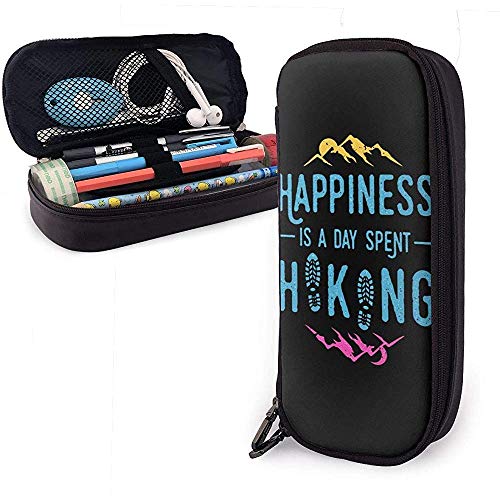 La felicidad es un día pasado Senderismo Multifunción Lienzo Cuero Lápiz Estuche Bolígrafo Bolsa Maquillaje, 4X9X20 cm