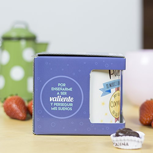 La Mente es Maravillosa - Taza con frase y dibujo divertido (Papá, te mereces una medalla por estar conmigo en cada batalla) Regalo para PAPÁ