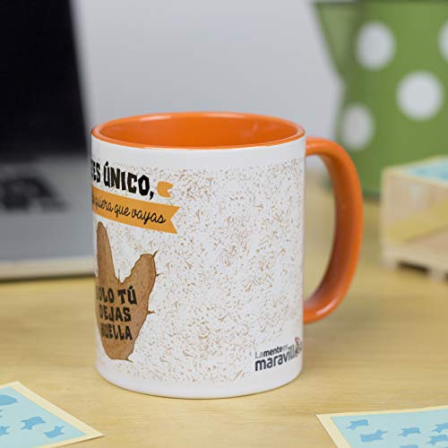 La Mente es Maravillosa - Taza con Frase y dibujo. Regalo original y gracioso (Eres único, donde quiera que vayas solo tú dejas huella) Taza Diseño Huella