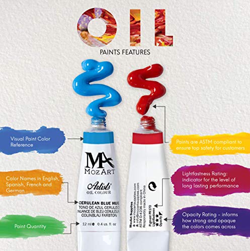 La pintura de aceite Set - 24 colores de pintura 12ml Tubes- artista pinta grado para profesionales, principiantes y estudiantes - Ideal para murales, lienzo, Retrato y Pintura - Suministros Mozart