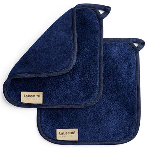 LaBeauté Toalla desmaquillante cara 2 unidades - Limpieza facial y desmaquillante facial - Toalla microfibra lavable y reutilizable - 21x21cm - Azul marino